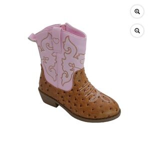 Nwt Pawz Western Cowboy Boots Girls Ostrich Detailing Zipper Pink brown